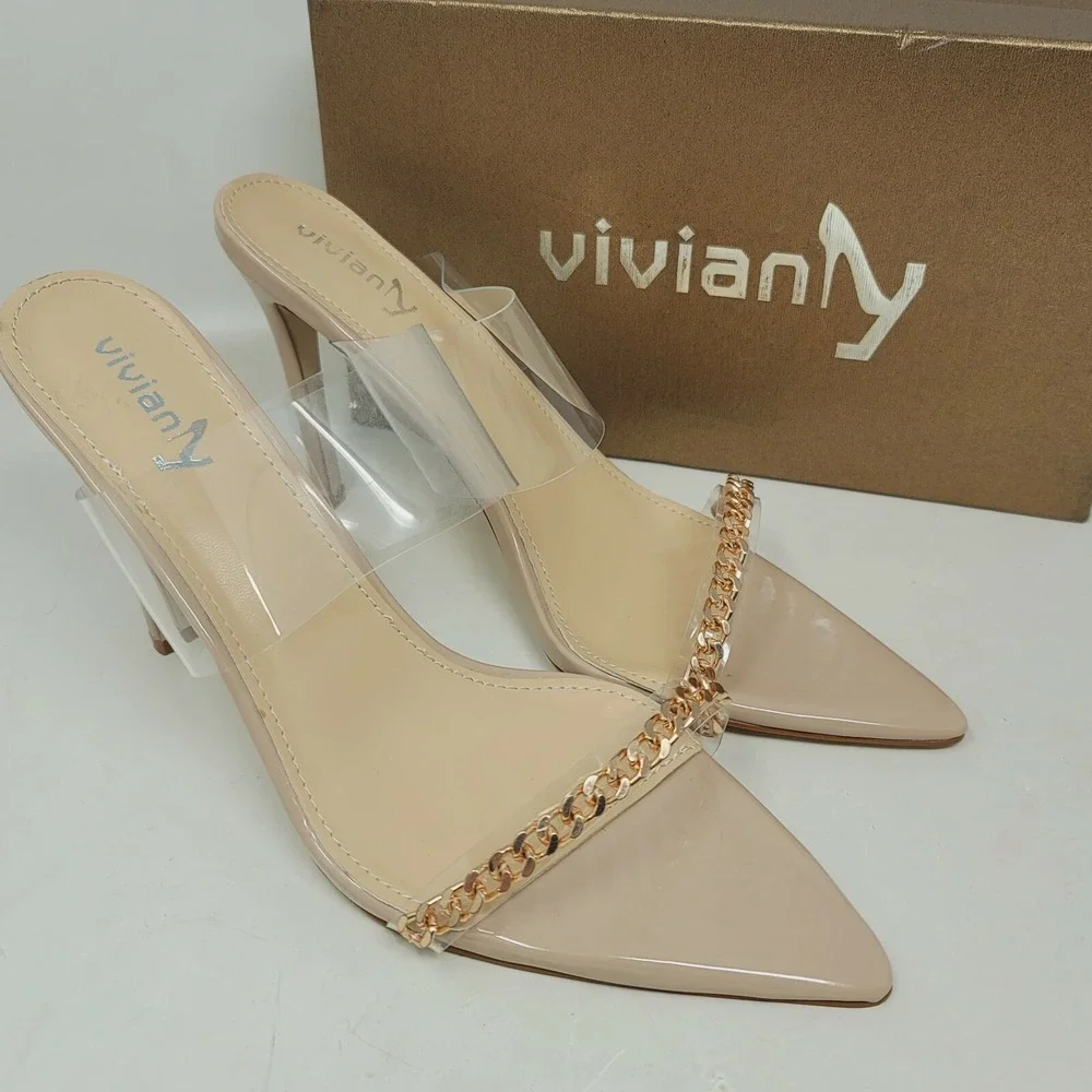 Vivianly Women's Pumps Sz 11 M heeled sandals Pointed Toe Nude Clear